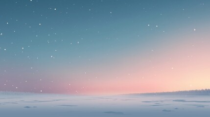 Naklejka premium Minimal winter landscape with soft pastel sunrise over snowy hills, clean background with copy space