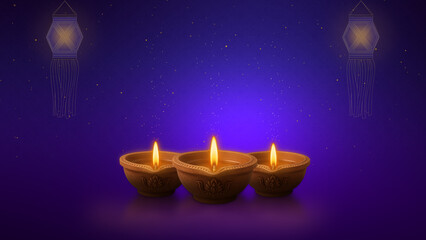 Diwali Diyas with Kandil Lantern Outline