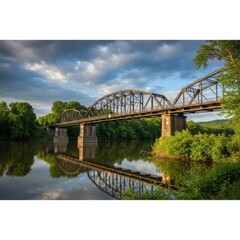 Obraz premium Old steel truss bridge isolated on white background 