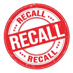 RECALL text written on red round stamp sign