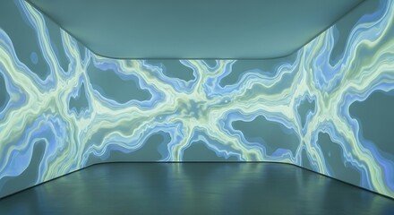 Immersive space illuminated with abstract fractal patterns, modern art