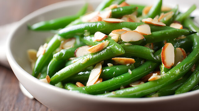 French Blanched Green Beans with Sliced Almonds Indulge in a Deliciously Elegant Vegetable Dish