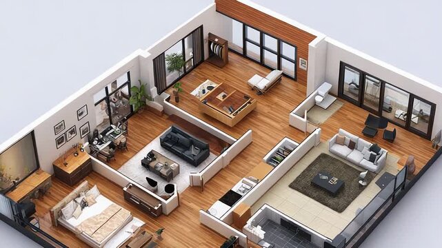Modern apartment floor plan isometric view interior design