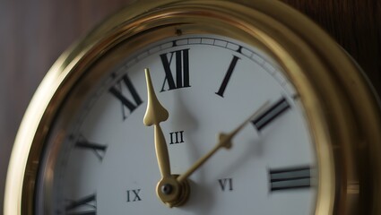 Vintage clock face showing roman numerals and golden frame