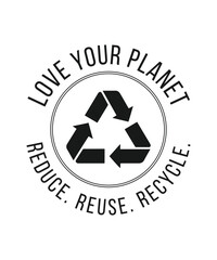 Eco friendly t shirt design featuring planet reduce reuse recycle icons and text