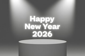 Happy new year 2026 neon sign with spotlights