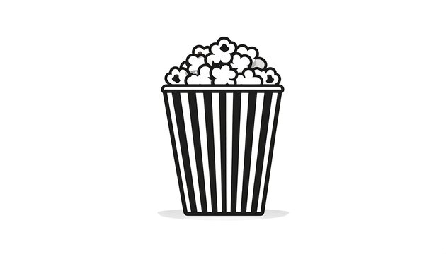 A black and white illustration of a striped popcorn container full
