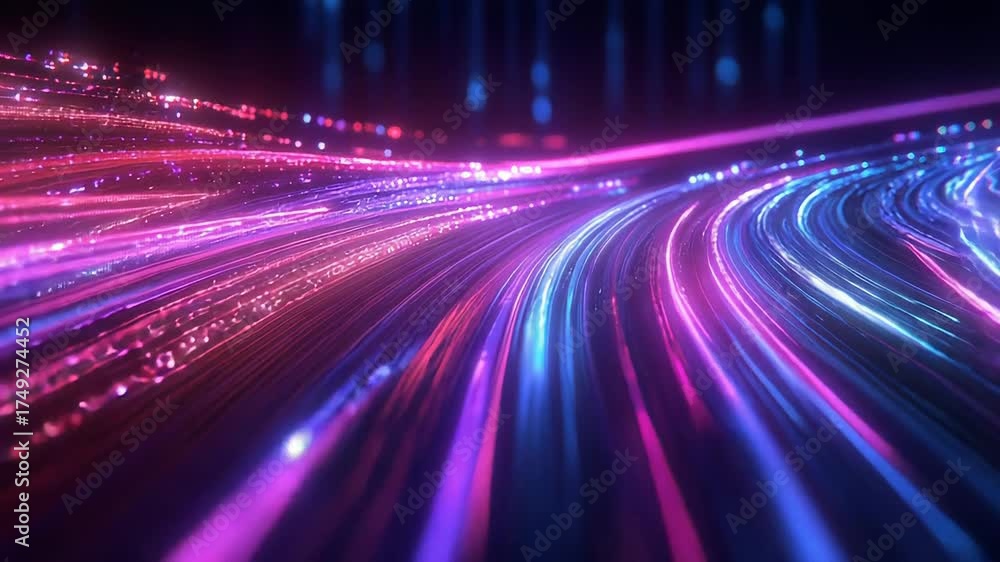 Wall mural digital information flow in a neon abstract background