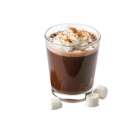 glass of swiss hot chocolate isolated on white background