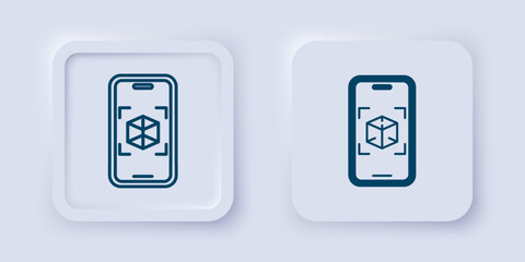 Filled and outline 3d modeling icon isolated on grey background. Augmented reality or virtual reality. Square button. Vector