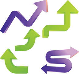 Dynamic arrows showing directional flow progress growth and change in purple and green hues