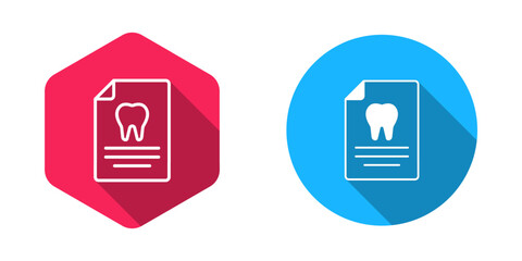 Filled and outline Clipboard with dental card or patient medical records icon isolated with long shadow background. Dental insurance. Dental clinic report. Vector