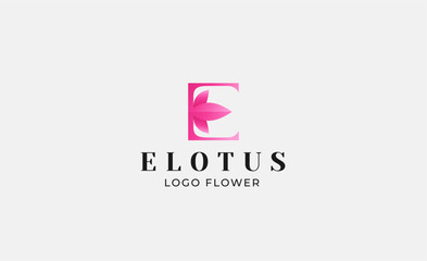 Logo Abstract Lotus or Tulip Flower With Letter E. Nature, Feminine and Beauty Colourful Creative Template. Modern and Minimalist Concept