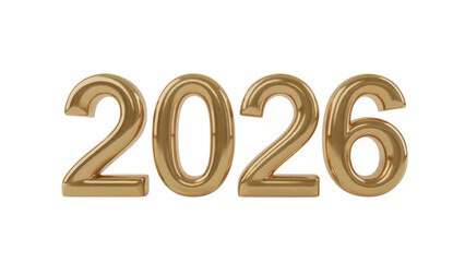 Shiny golden metallic numbers 2026 representing the upcoming new year isolated on transparent background