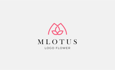 Logo Abstract Lotus or Tulip Flower With Letter M. Nature, Feminine and Beauty Colourful Creative Template. Modern and Minimalist Concept
