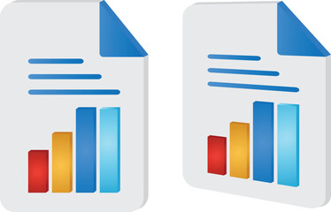 Financial report document icons visualizing growth data with bar charts and graphs for business analysis
