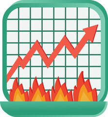 Fiery upward trend chart illustrating rapid growth and success in business finance analytics