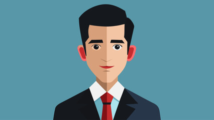 A man wearing a suit and tie with a red tie. He is smiling and looking at the camera