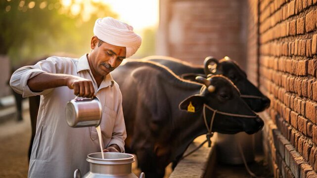 milk man at buffalos farm 