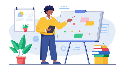 A man is standing in front of a white board with a red marker. He is teaching something to someone