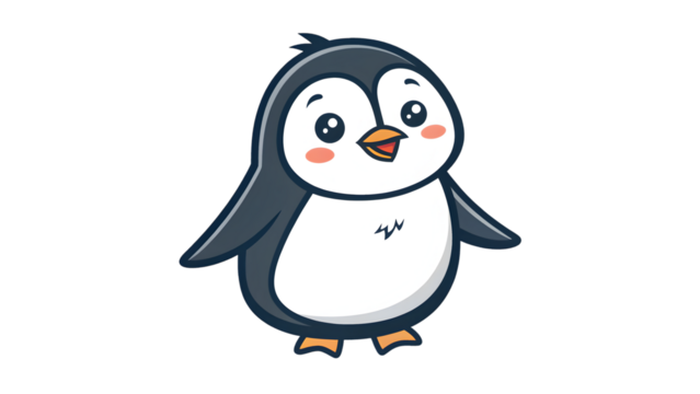Adorable cartoon penguin character smiling cheerfully, perfect for kids' designs isolated on transparent background