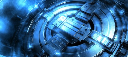 Futuristic Fortress Illustration Featuring Complex Encryption Patterns and Secure Data Concepts