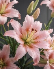 Fototapeta premium Soft pink lilies blooming, petals unfurling gracefully in natural light , soft, elegant, lilies