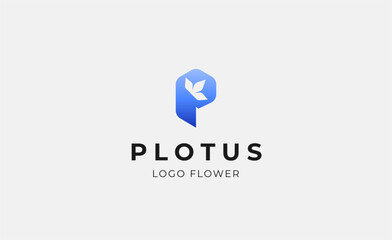 Abstract Geometric Logo Lotus or Tulip Flower With Letter P. Nature, Modern and Minimalist Concept