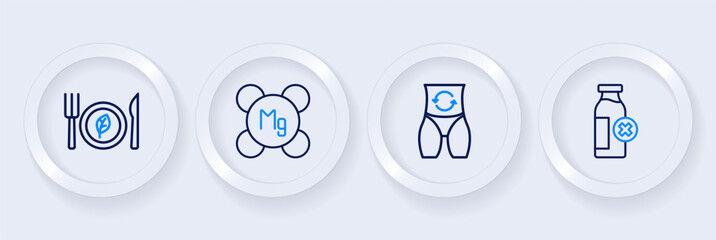 Set line Lactose intolerance, Metabolism, Magnesium and Vegan food diet icon. Vector