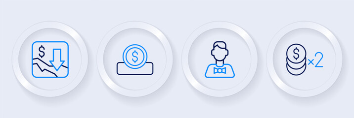 Set line Casino chip with dollar, dealer, Coin money and Financial growth decrease icon. Vector