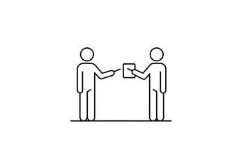Simple Line Art Depicting Two People Exchanging a Document.