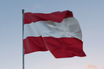 National flag of Austria waving in the wind against a clear sky, symbolizing patriotism,...