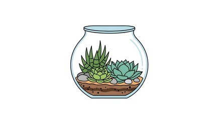 succulent terrarium decorative glass bowl illustration