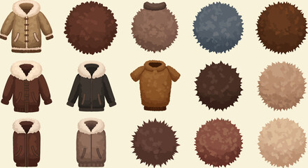 Collection of furtrimmed winter coats and textured circular swatches © Faisal