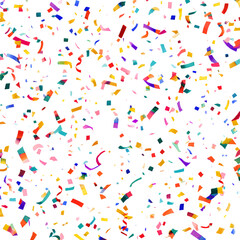 A vibrant explosion of colorful confetti and streamers falling against a clean transparent background, perfect for celebrations