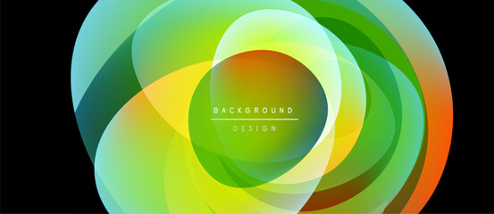 Fototapeta premium Abstract vibrant layers create circular design. Green, yellow, orange hues blend smoothly. Text reads background design. Modern aesthetic.