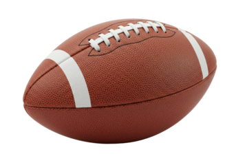 American football isolated on a clean backdrop, brown leather ball with white stripes for sports equipment and game day