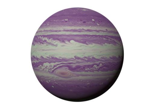 Purple gas giant planet isolated on transparent background, fantasy space object for science fiction and astronomy concepts