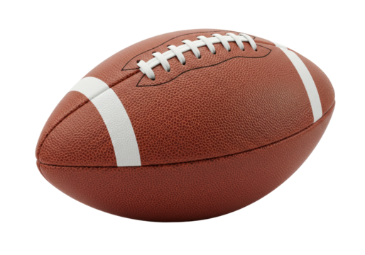 American football isolated on a clean backdrop, brown leather ball with white stripes for sports equipment and game day