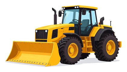 Fototapeta premium A bright yellow tractor with a front blade on a white background