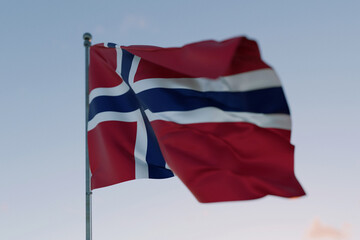 National flag of Norway waving in the wind against a clear sky, symbolizing patriotism, independence, national pride, and unity. Freedom, creative. Travel, concept