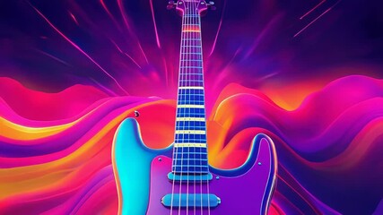 Electric guitar creating abstract neon synthwave sound waves - Powered by Adobe