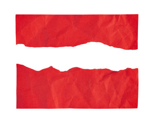 Obraz premium Two torn pieces of red paper with wrinkled texture, PNG file with transparent background. Perfect for collage, scrapbooking, poster, or creative graphic design.