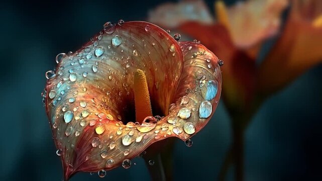 Close up of calla lily with water droplets floral elegance and beauty