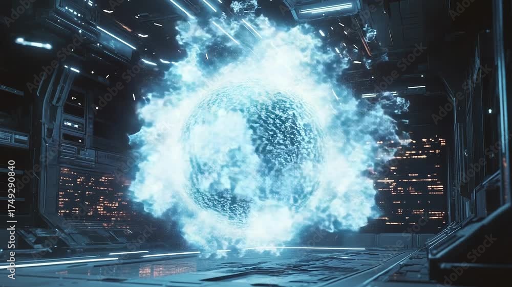 Canvas Prints futuristic blue energy sphere generating power in science fiction setting