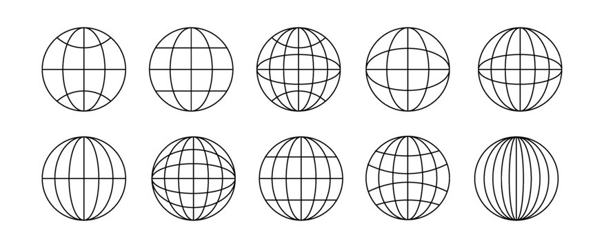 Cyberpunk wireframe globe PNG. 3D wireframe spheres set for virtual reality design vector