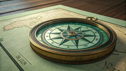 Vintage compass on old world map for navigation
