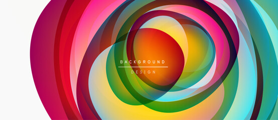 Obraz premium Abstract colorful layers create dynamic circular pattern. Vibrant hues blend, forming mesmerizing visual effect. Modern design element.
