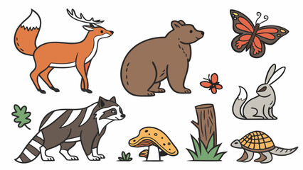 Obraz premium Cute Woodland Animals Forest Creatures for Kids Education Marketing Design and Children's Books Cheerful Nature Illustration