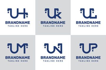 Letters UH UK UL UM UN UP Pipe Drop Logo, symbolizing plumbing, flow, and reliability